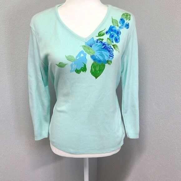 Gloria Vanderbilt Vintage Sweater Small Floral Lightweight Mint Green - Picture 5 of 8